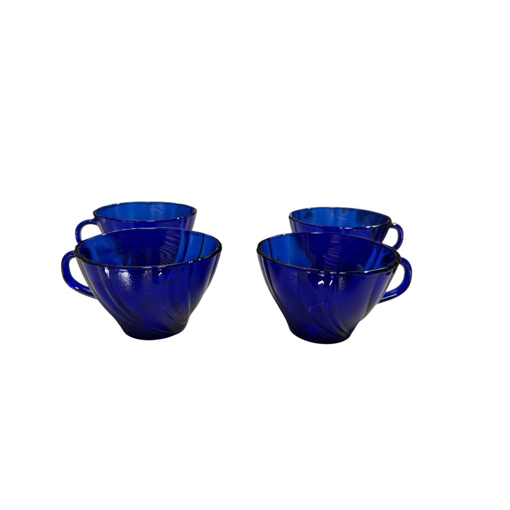 Vintage Verico France Cobalt Blue Swirl Glass Teacups Set of 4 Excellent Quality